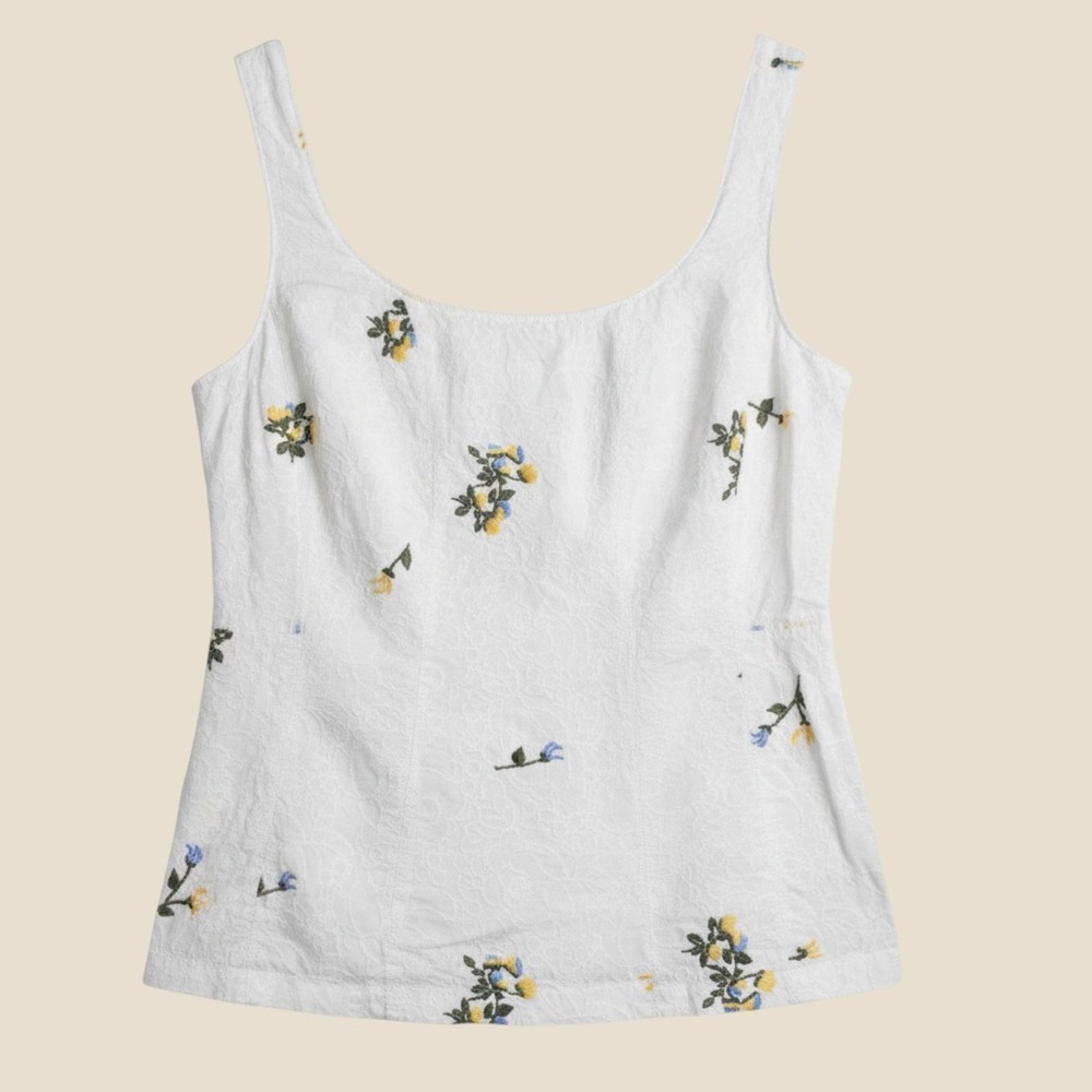 Anthropologie Vanessa Virginia White Floral Embroidered Eyelet Tank Top Size 6